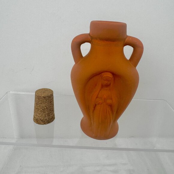 The Holy Water Pot Virgin Mary Terracotta 5" Bottle Cork Stopper Handmade Empty - Picture 2 of 12